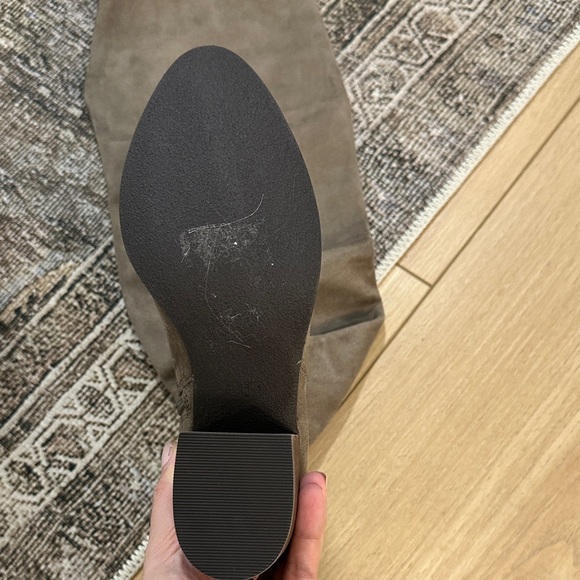 Women's Taupe Suede Knee-High Block Heel Boots - Picture 4 of 4